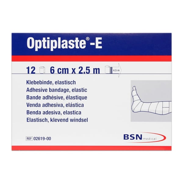 Optiplaste-E (ex-Elastoplast-E) 6 cm x 2,5 m: Elastischer Klebeband aus Baumwolle und Viskose (Karton mit 12 Stück)